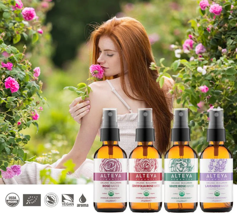 Organic Flower Water Starter Set - Amber glass spray bottle