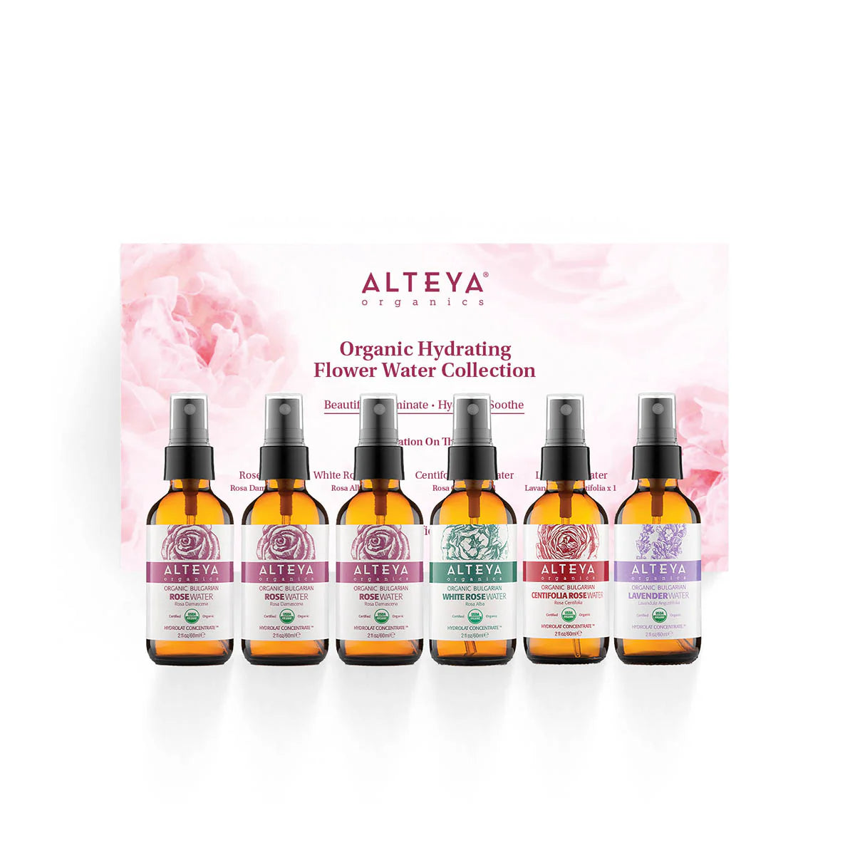 Organic Flower Water Starter Set - Amber glass spray bottle