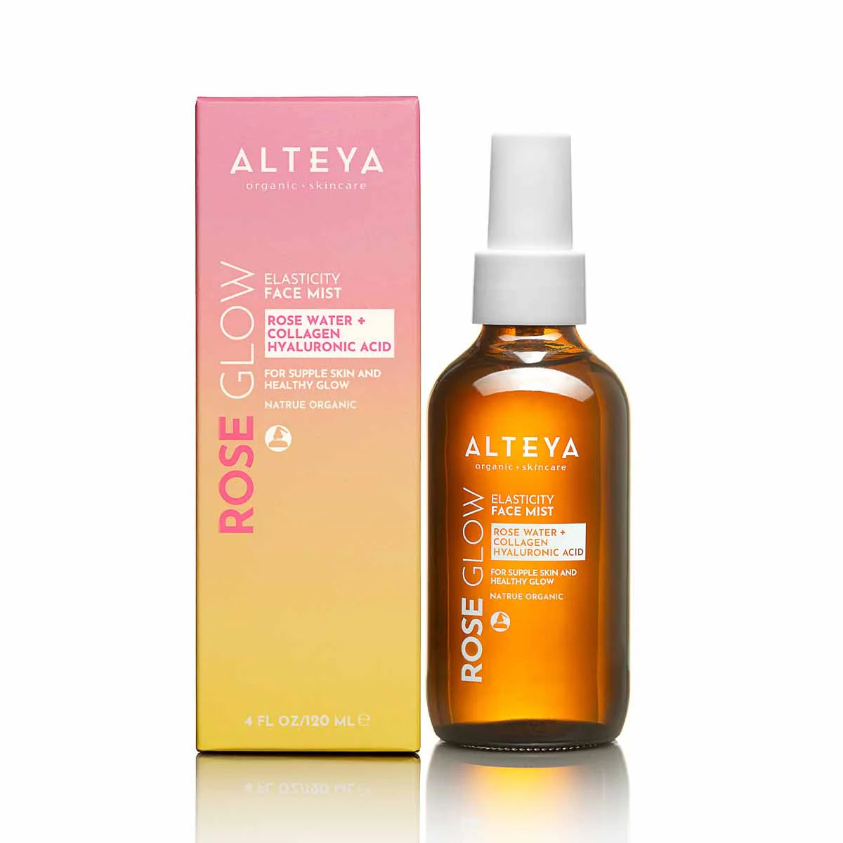 Organic Rose Glow Elasticity Face Mist – Amber Glass Spray Bottle 120ml